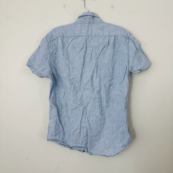 J Crew Blue Short Sleeve Button Up Slim For Men’s Size M - Picture 6 of 7